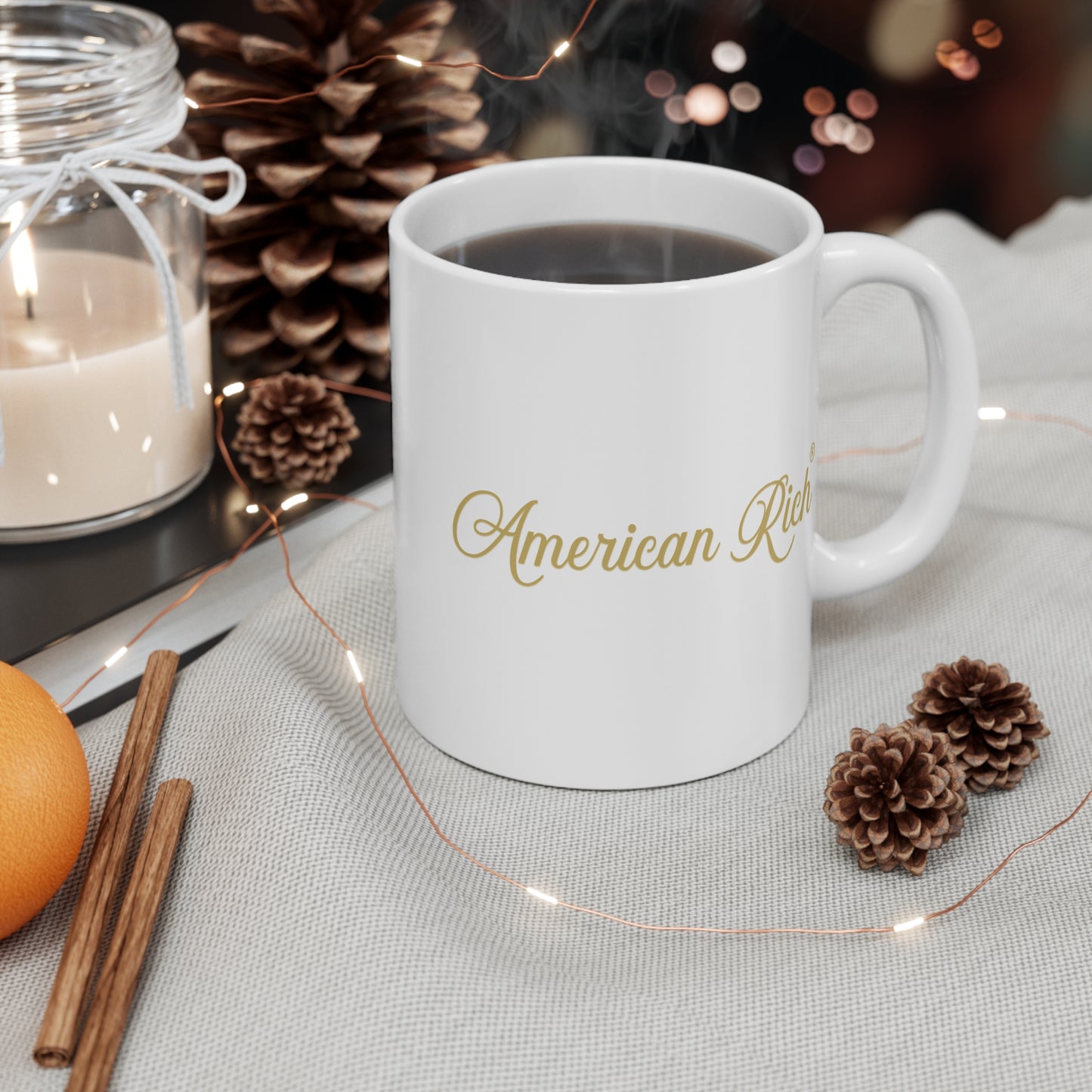American Rich® Gold Script Mug - 11oz Elegant Coffee Cup for Daily Inspiration